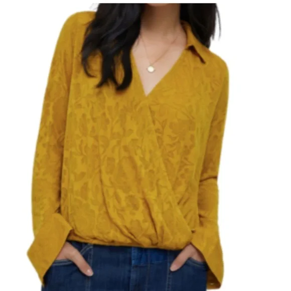 Maeve Lydia Gold Floral Burnout Wrap Blouse - Picture 2 of 9